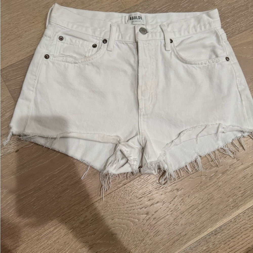 Agolde Frayed Hem White Jean Shorts